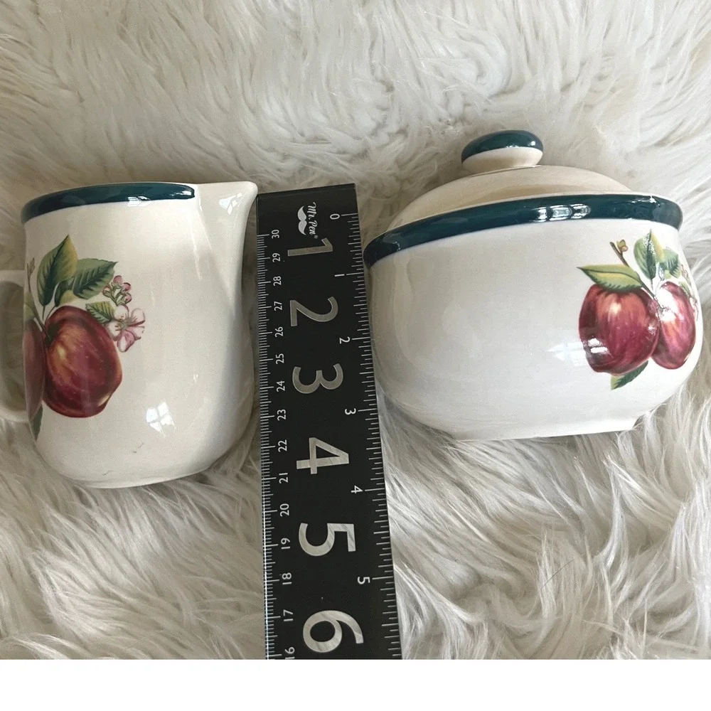 China Pearl Casuals Apple Sugar and Creamer Set Vintage Stoneware Orchard Fruit